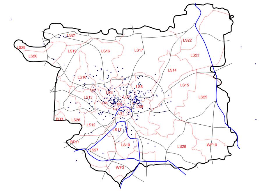 map of postcode distribution